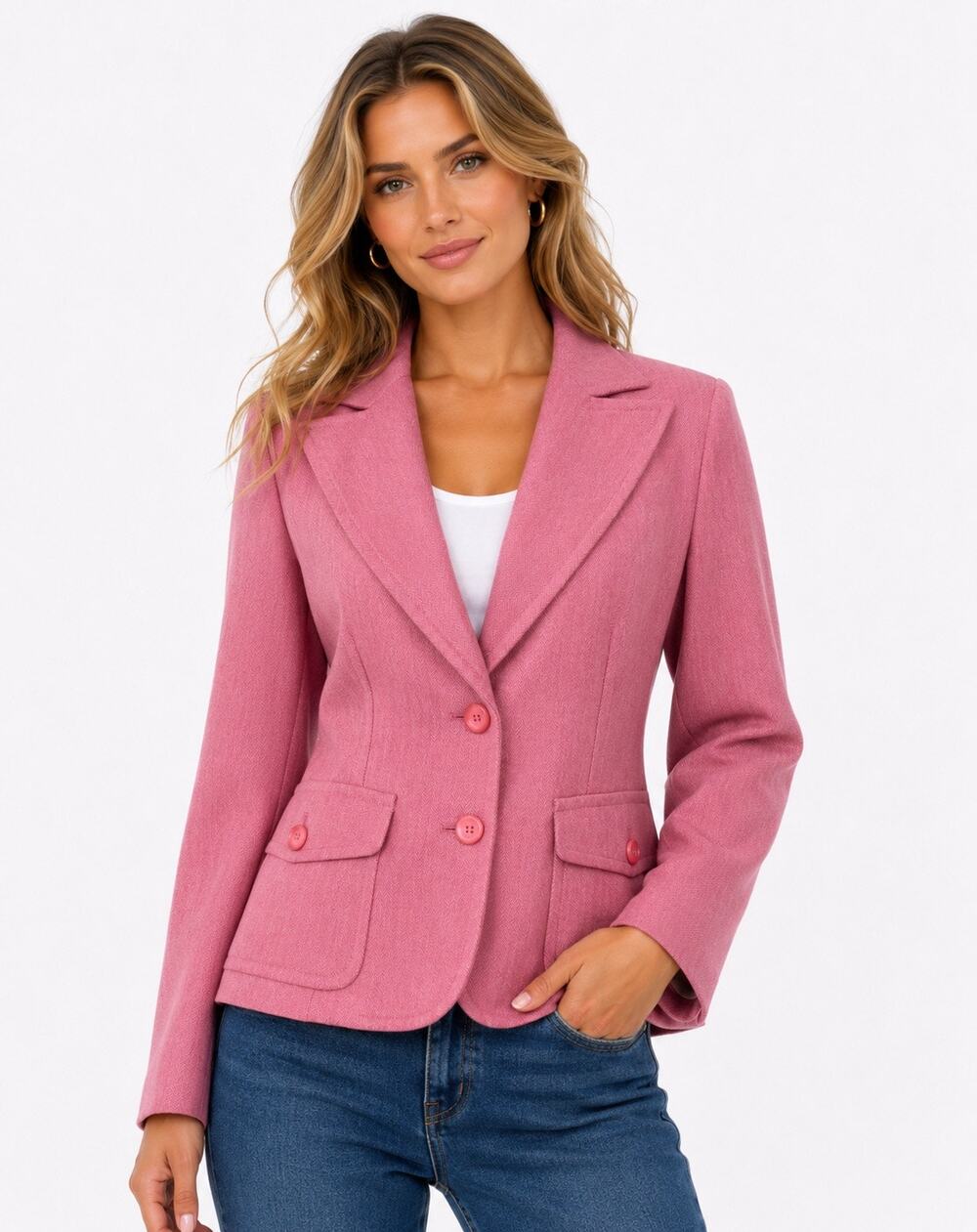 Mixit Pink Herringbone Single Breasted Blazer